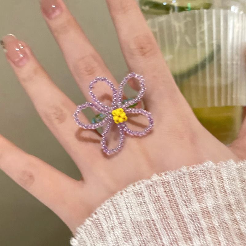 Crystal Flower Beaded Ring Set - Modomu