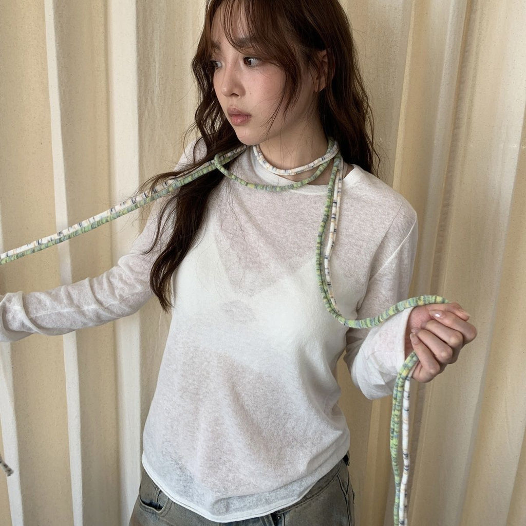 Striped Slim Knit Neck Scarf