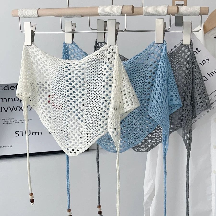 Beaded Hollow Knit Triangle Scarf - Modomu
