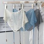 Beaded Hollow Knit Triangle Scarf - Modomu