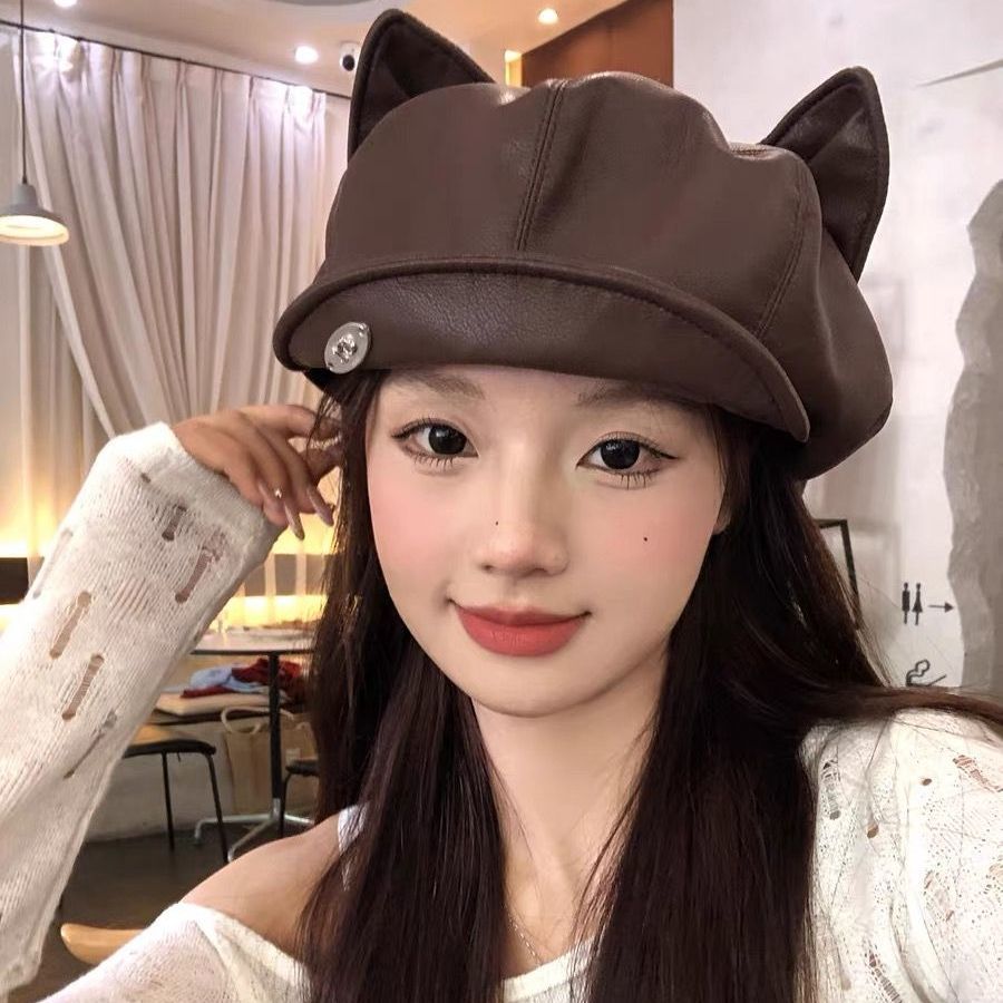 Cat Ear Denim Newsboy Cap