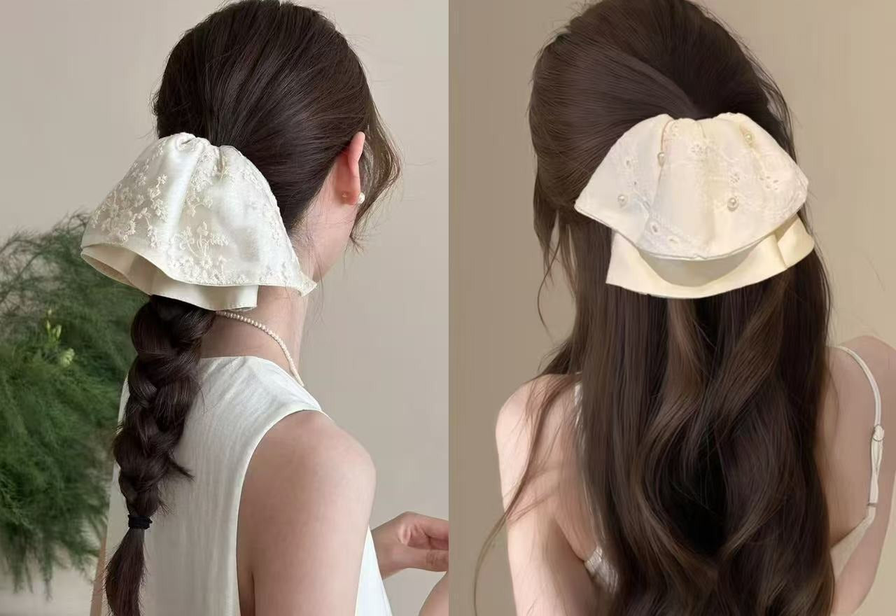 Embroidered Lace Ponytail Clip