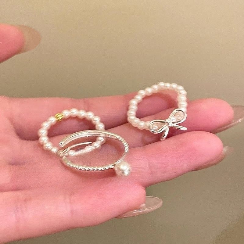 Bow Pearl Beaded Ring Set - Modomu