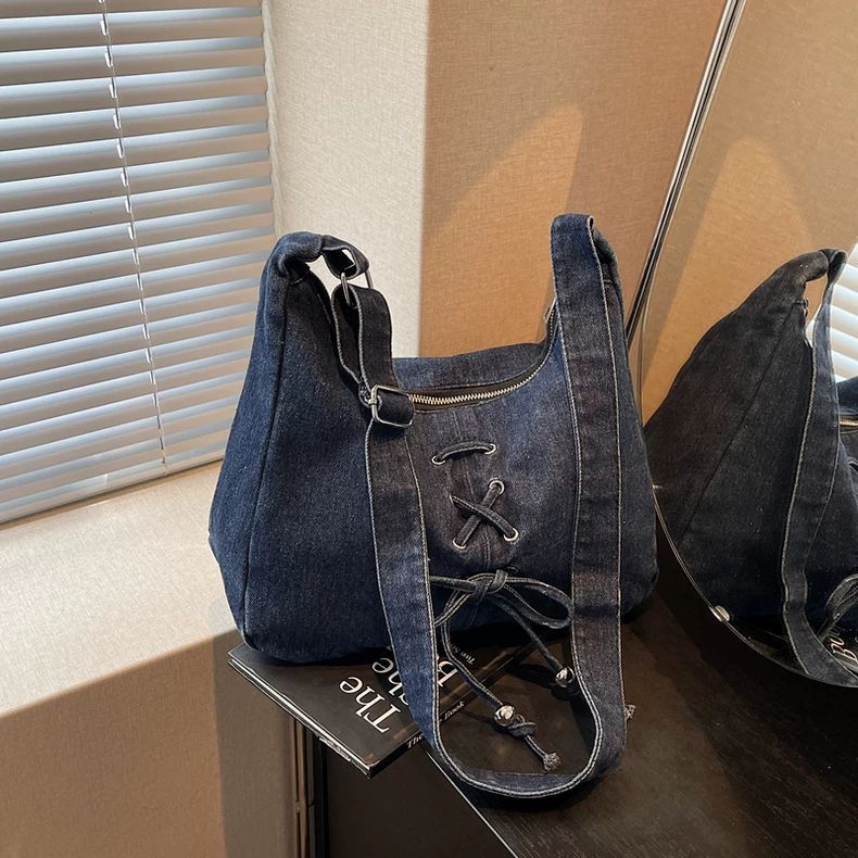 Corset Bow Denim Shoulder Bag