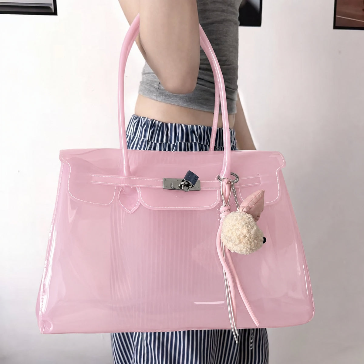 Oversized Padlock Jelly Tote - Pink