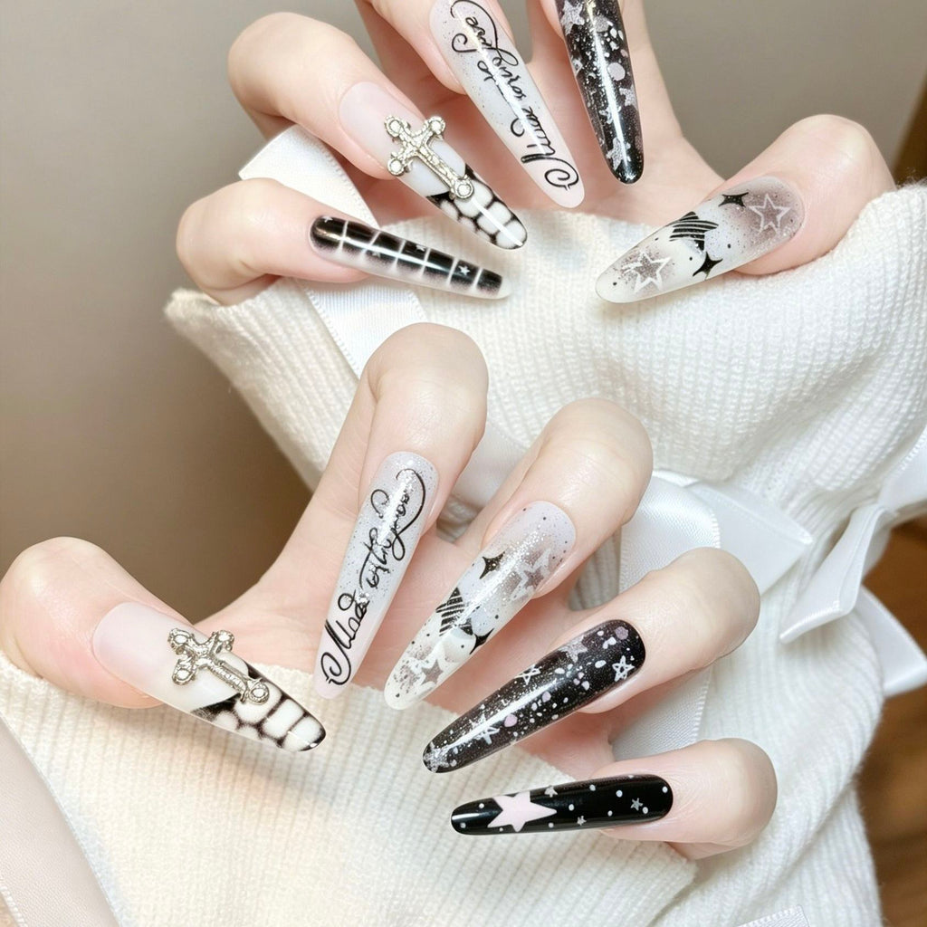 Midnight Cross Star Press-On Nails