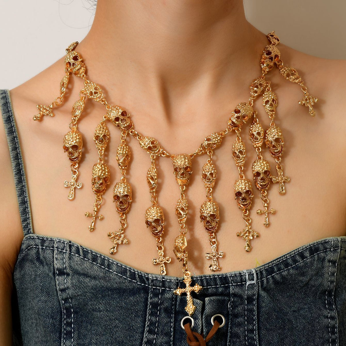 Layered Skull Bib Necklace