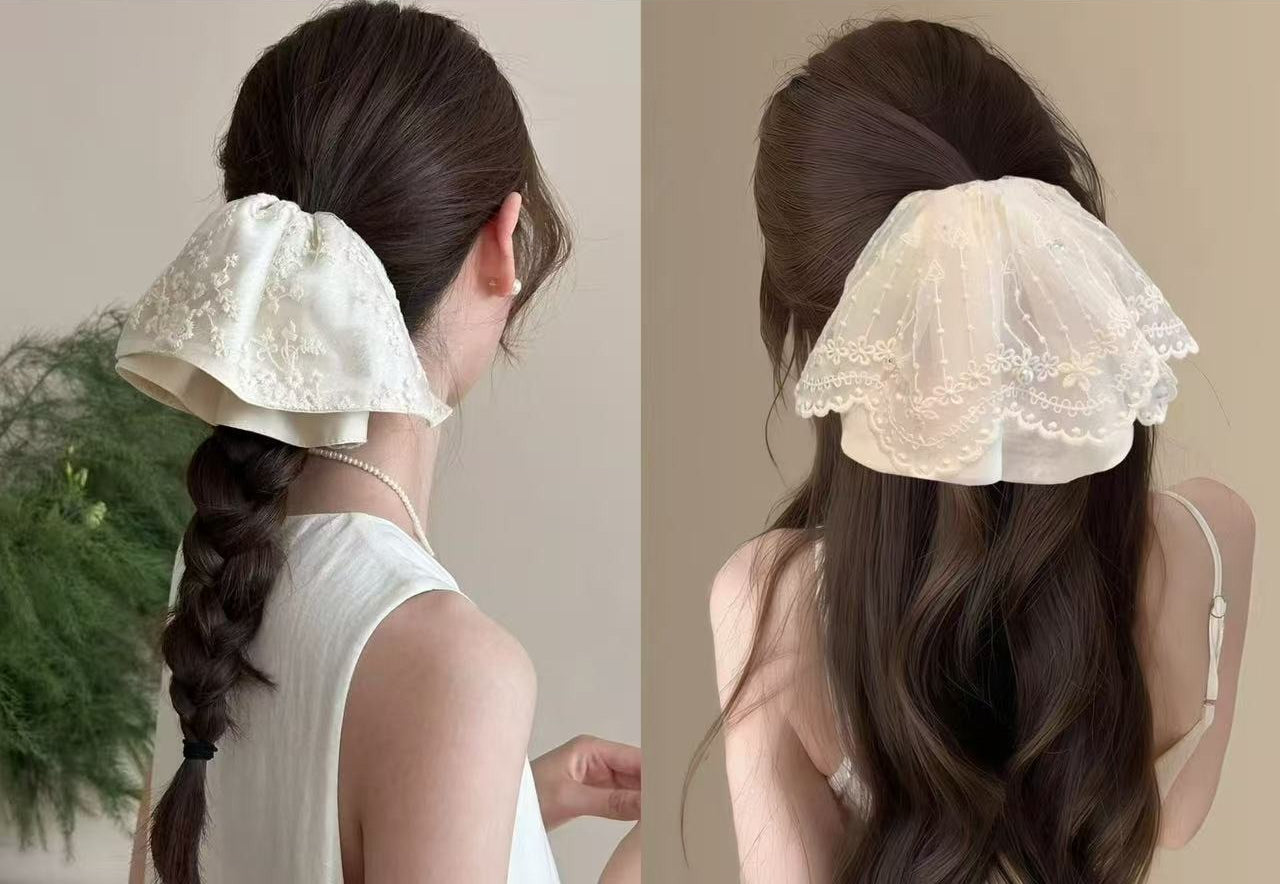 Embroidered Lace Ponytail Clip