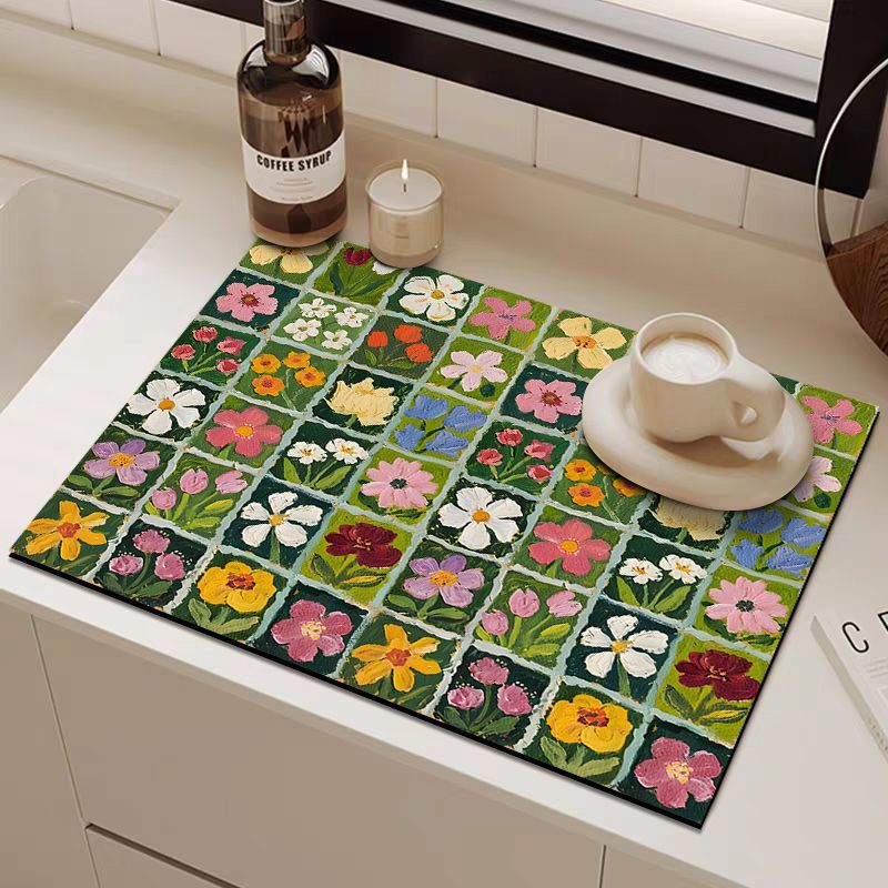 Painted Floral Kitchen Drain Mat