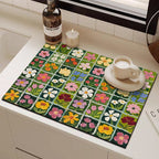 Painted Floral Kitchen Drain Mat