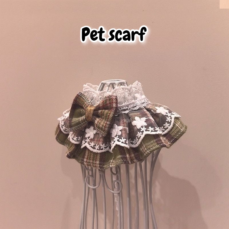 Pet Plaid Lace Saliva Scarf