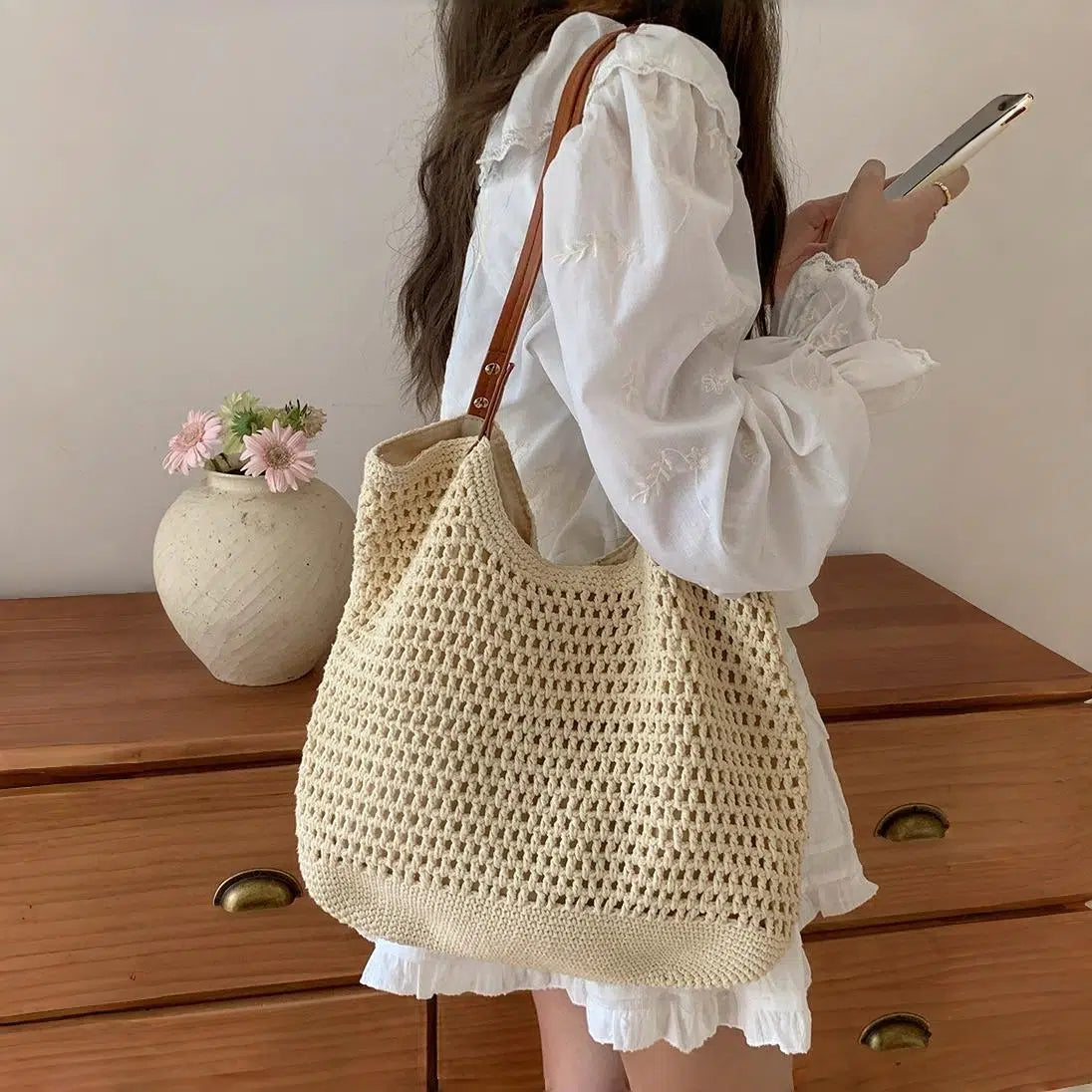 Woven Straw Beach Vacation Tote