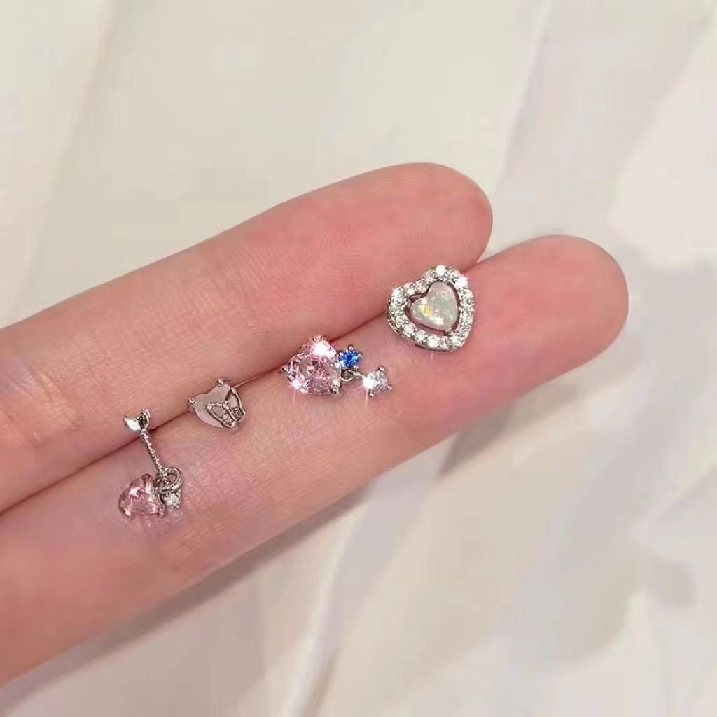 Minimal Heart Stud Earrings Set - Modomu