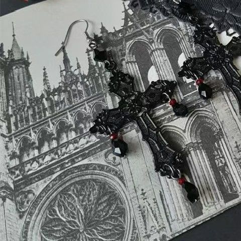 Gothic Cross Drop Earrings