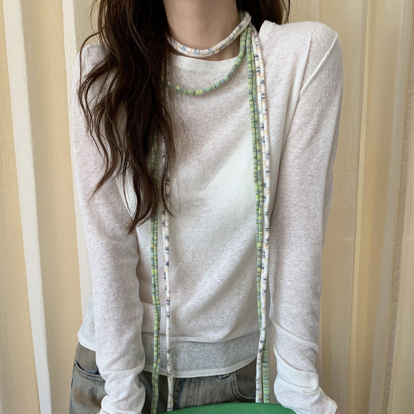 Striped Slim Knit Neck Scarf - Modomu