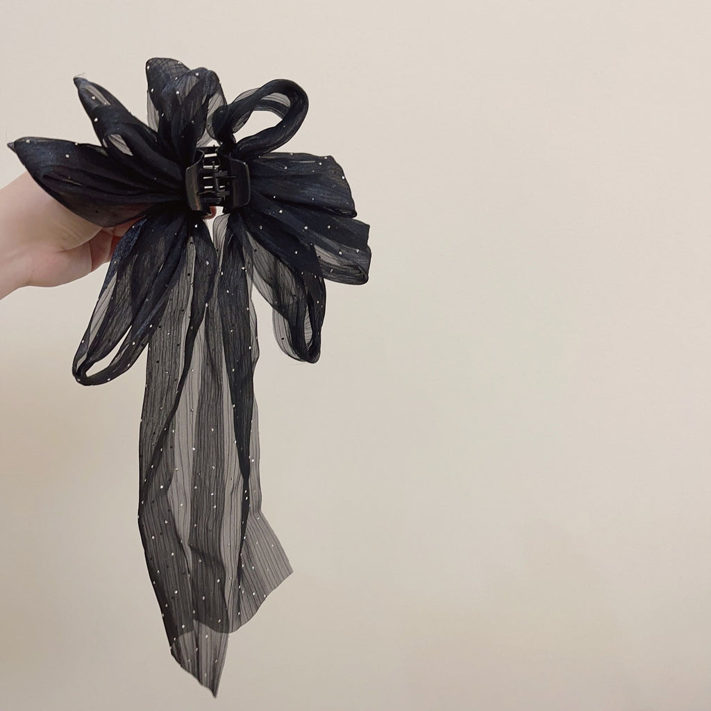 Dotted Tulle Oversized Bow Clip
