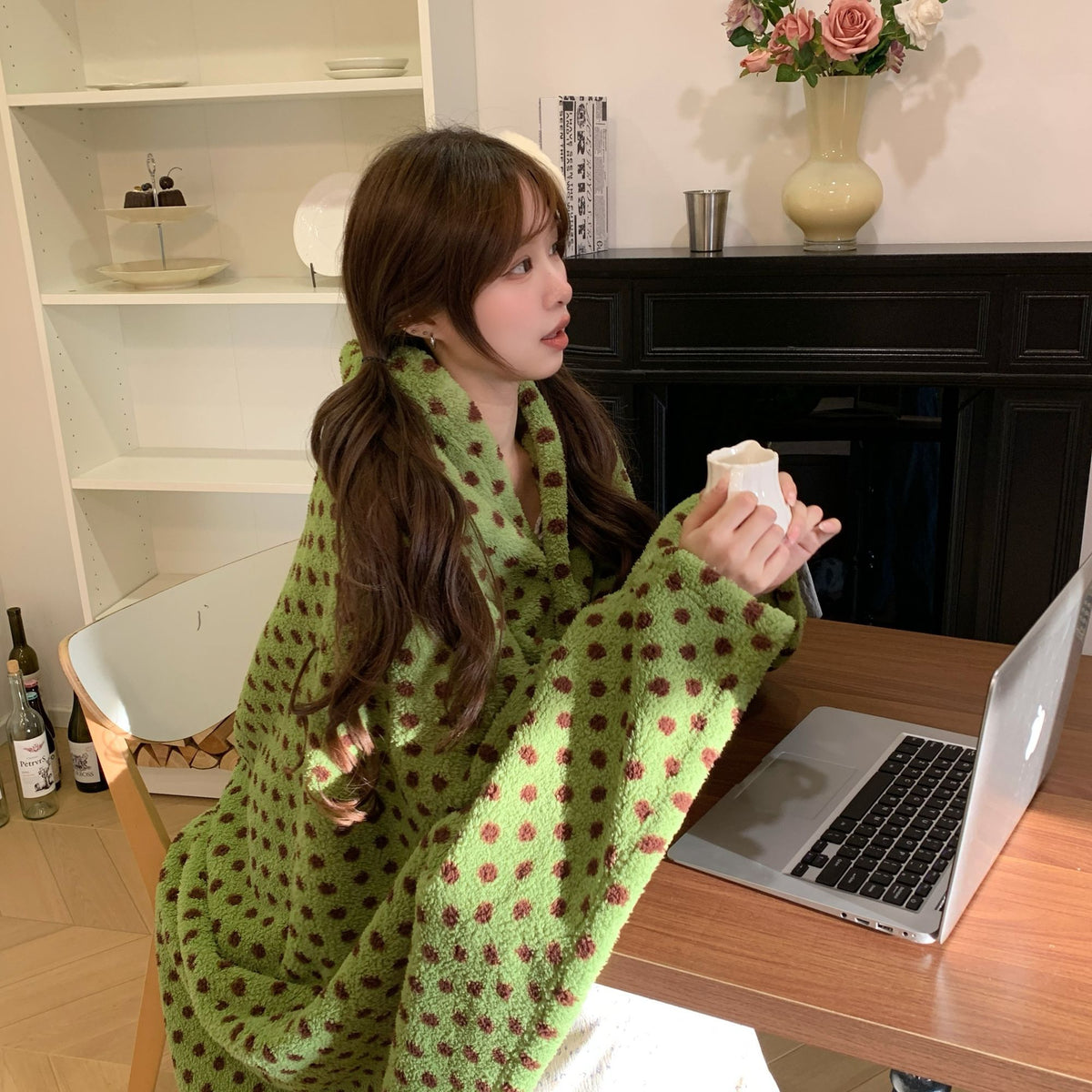 Polka Dot Button Wrap Blanket