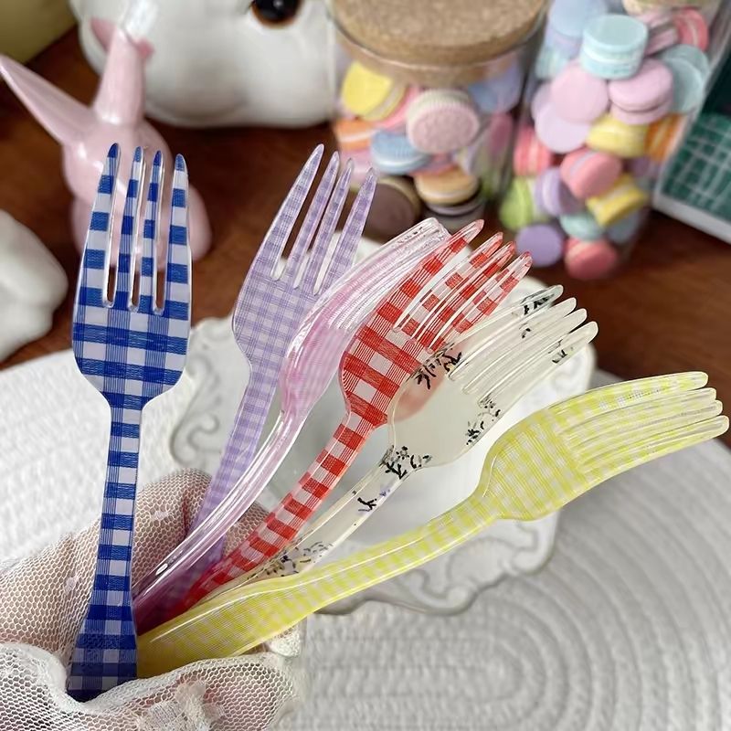Gingham Check Acrylic Dessert Cutlery