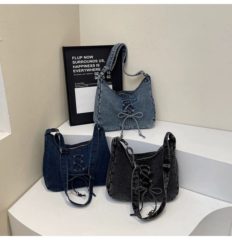 Corset Bow Denim Shoulder Bag
