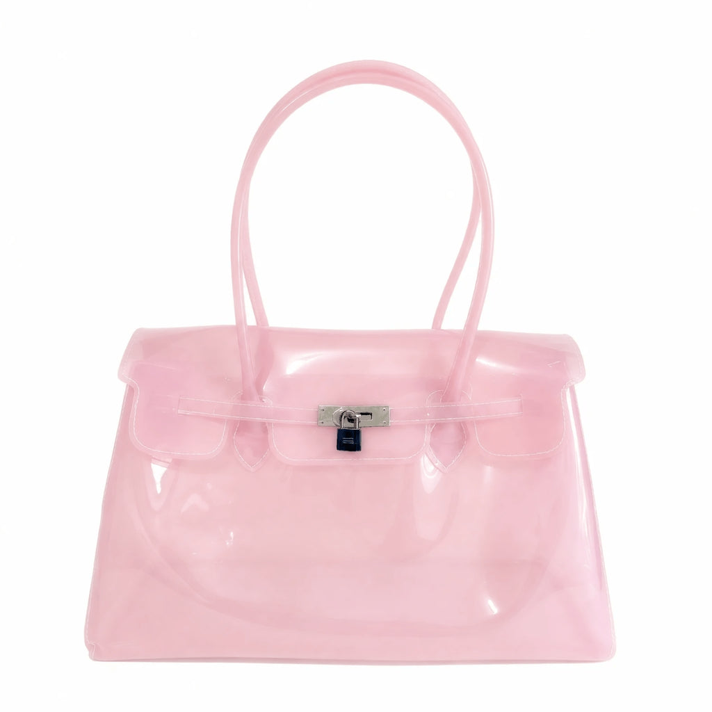 Oversized Padlock Jelly Tote - Pink