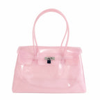 Oversized Padlock Jelly Tote - Pink