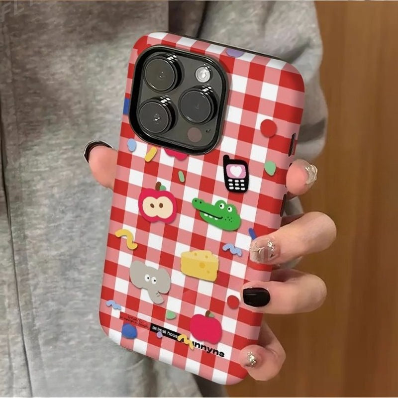 Plaid Cartoon Protective Phone Case - Modomu