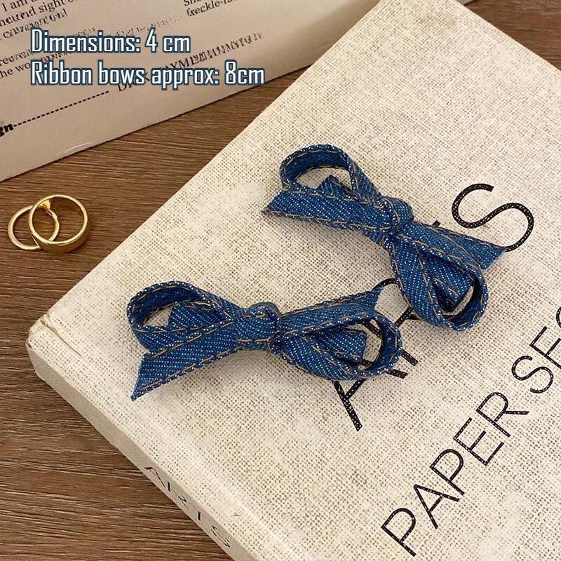 Denim Bow Hair Clips