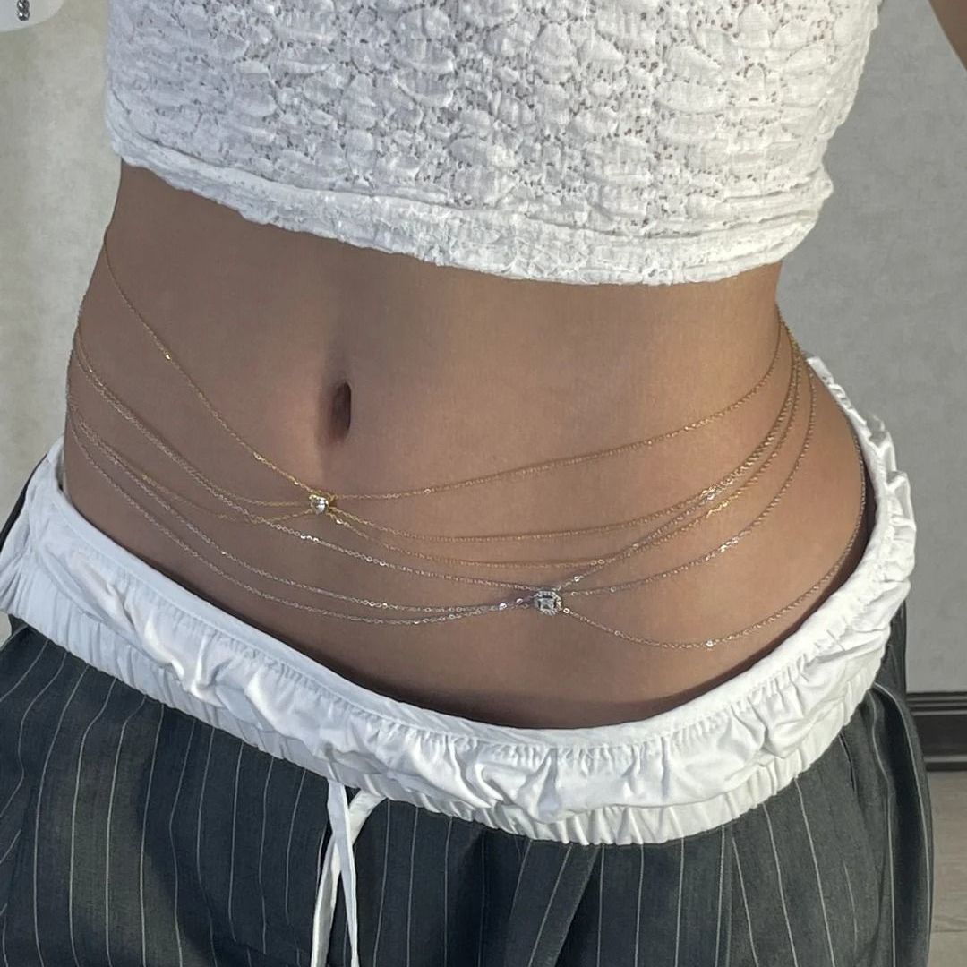 Layered Rhinestone Waist Chain Belt - Modomu