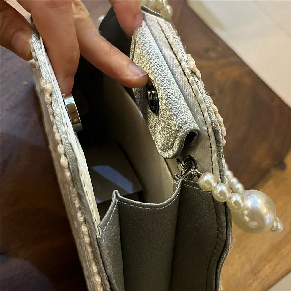 French Lace Pearl Evening Bag
