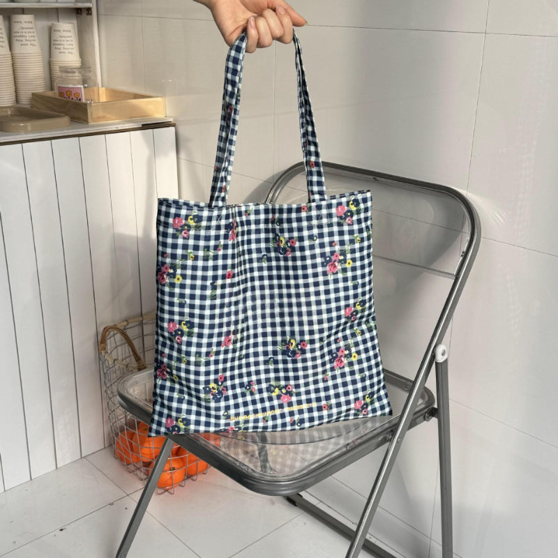 Floral Gingham Canvas Tote