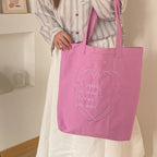 Embroidered Heart Canvas Tote