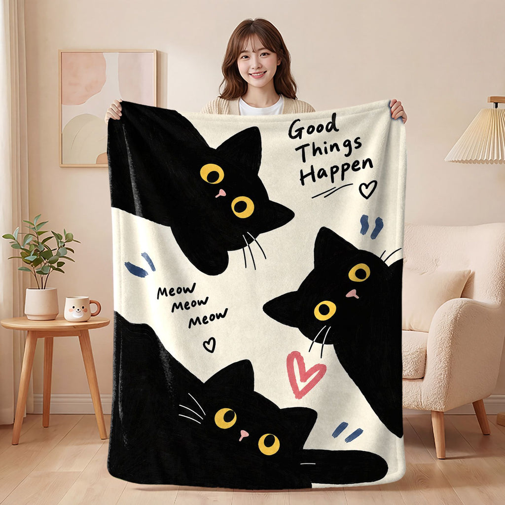 Black Cat Flannel Nap Blanket