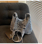 Corset Bow Denim Shoulder Bag
