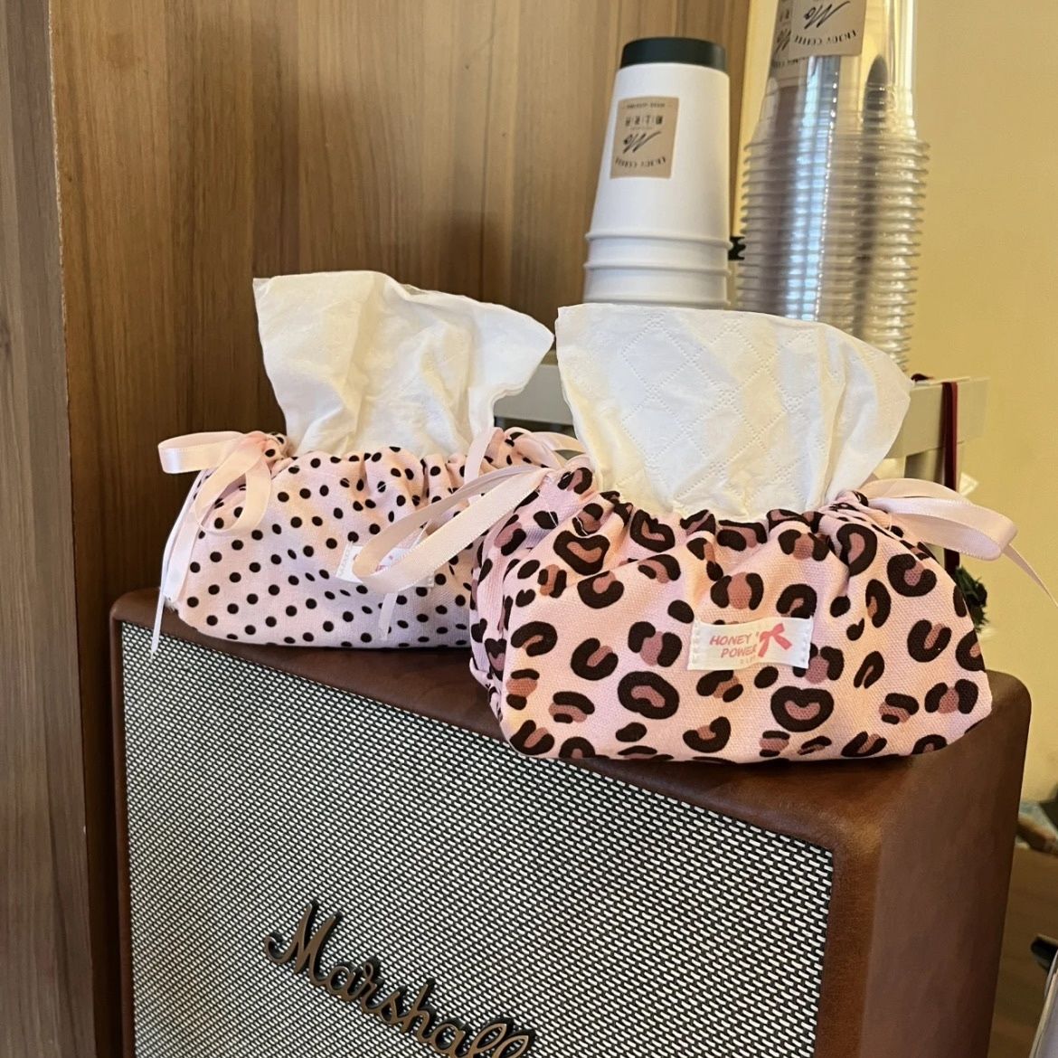 Leopard Print Drawstring Tissue Box
