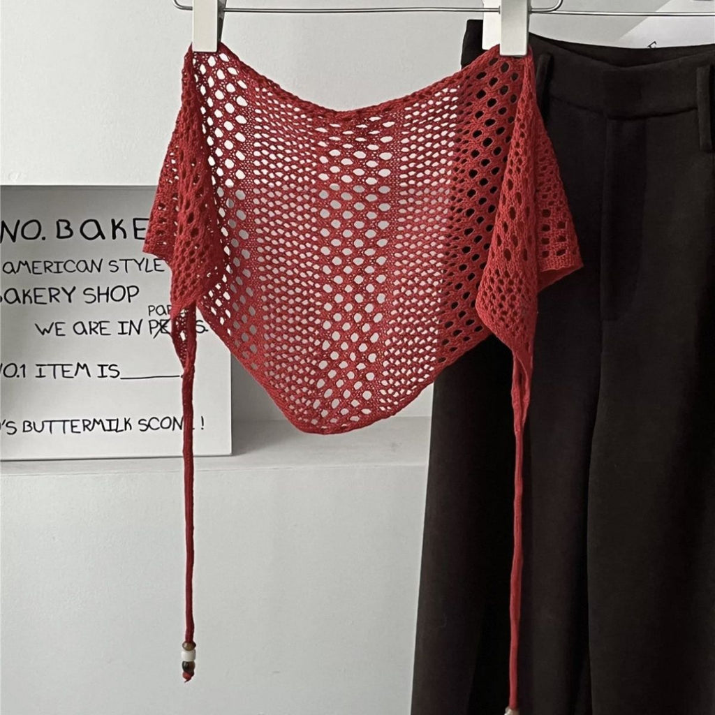 Beaded Hollow Knit Triangle Scarf - Modomu