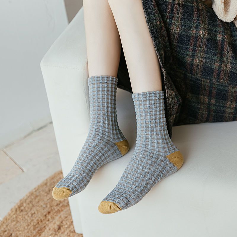 Waffle Check Contrast Toe Socks