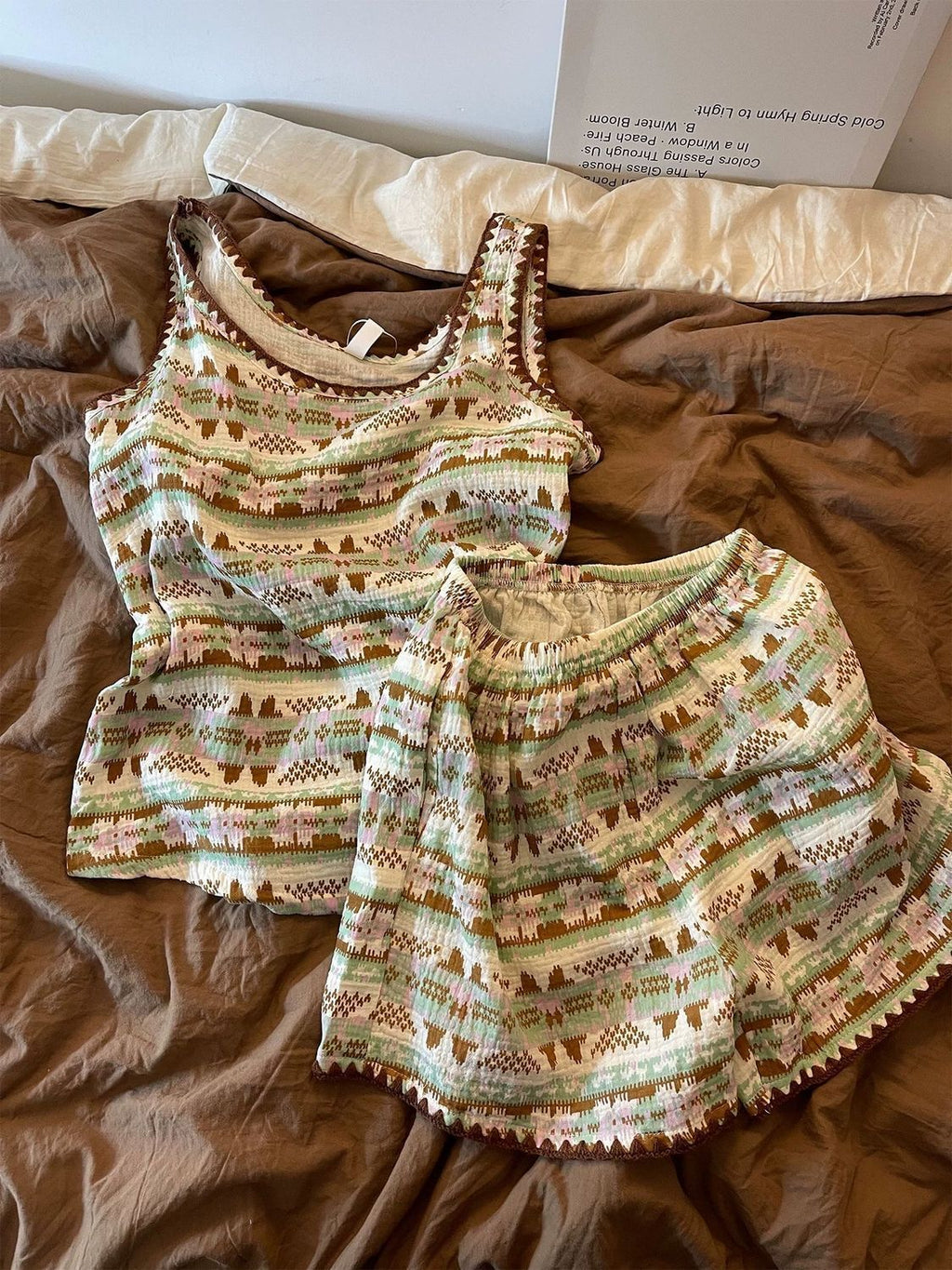 Cloud-soft camisole and shorts sleep set, Brown Multi Stripe - hero