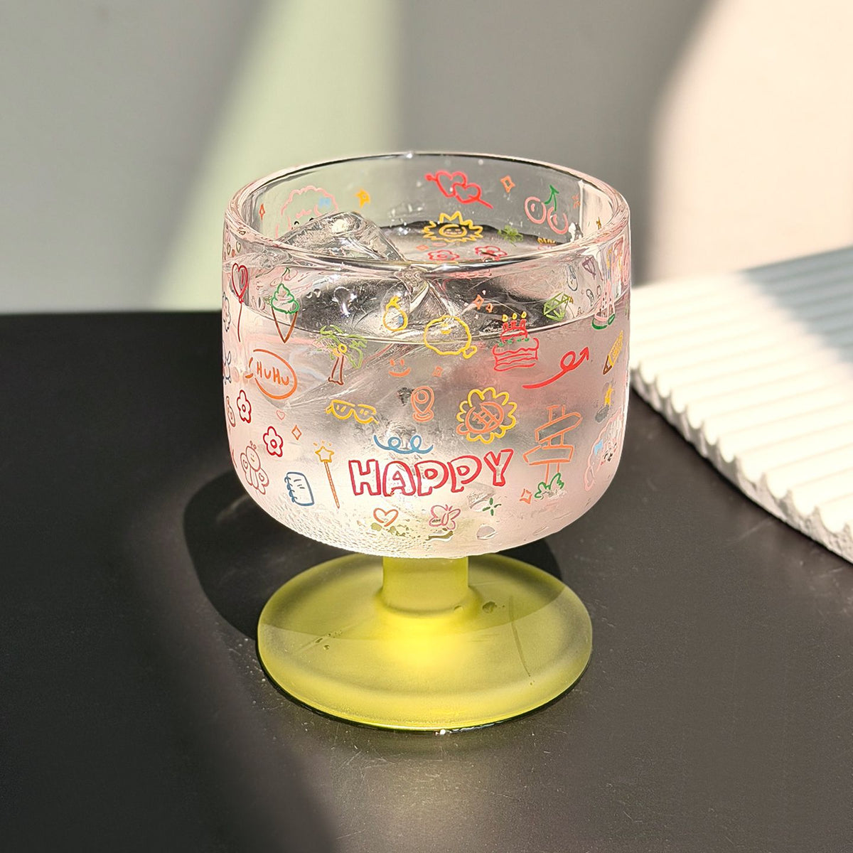 Happy Doodle Glass Goblet