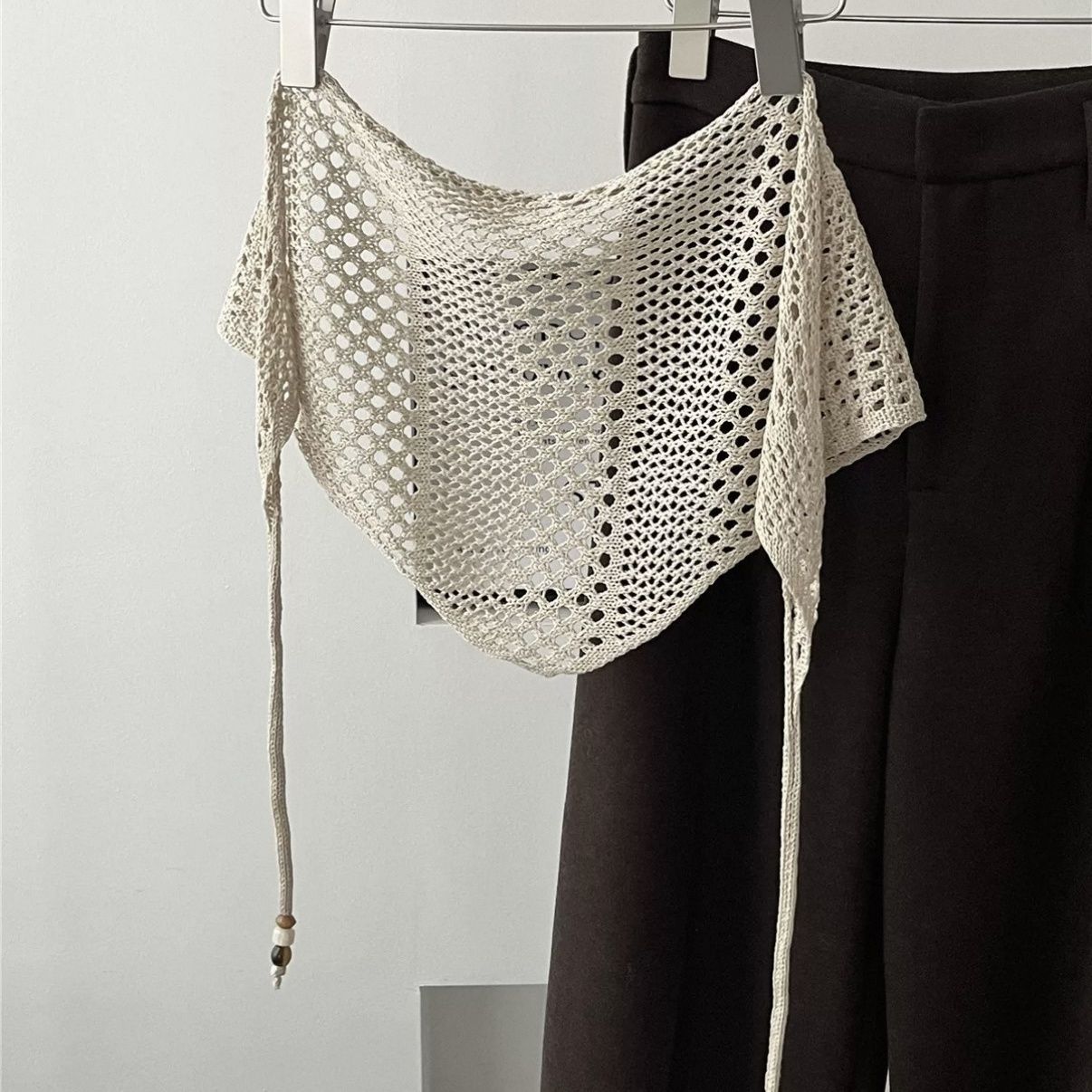 Beaded Hollow Knit Triangle Scarf