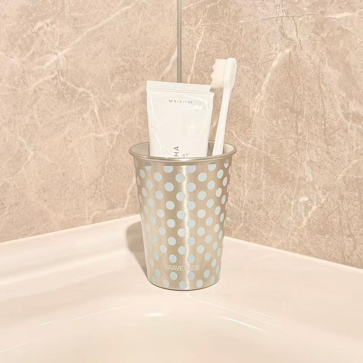 Polka Dot Steel Toothbrush Cup