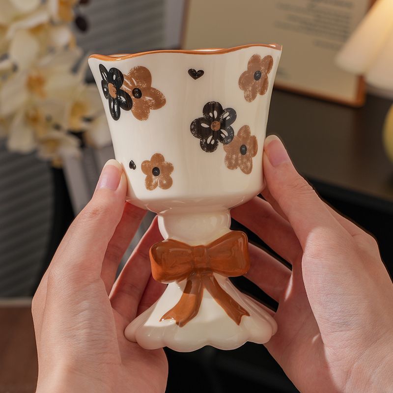 Bow Flower Ceramic Goblet Mug - Modomu