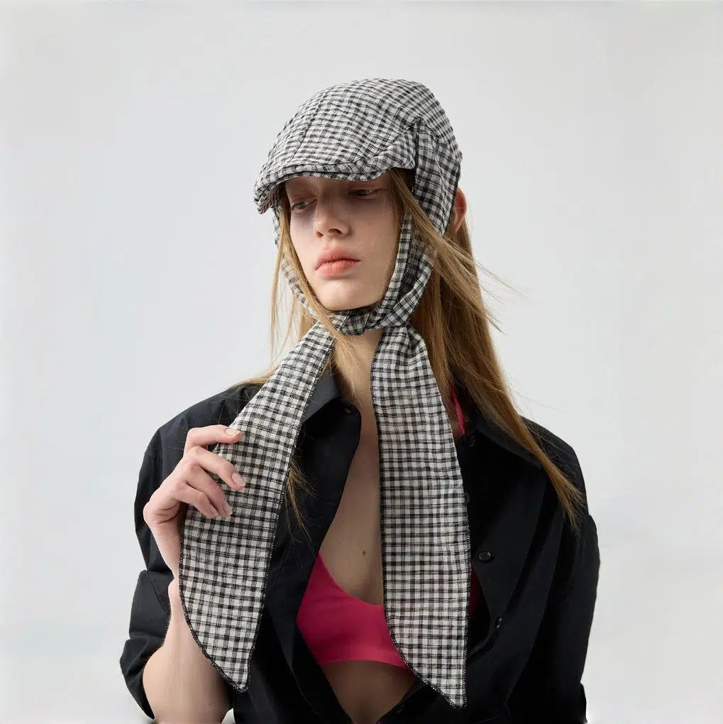 Plaid Multi-Tie Forward Hat