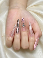 Pink Leopard Chrome Press-On Nails