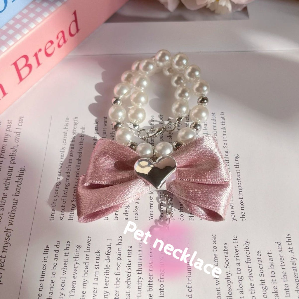 Pet Pearl Bow Necklace Collar