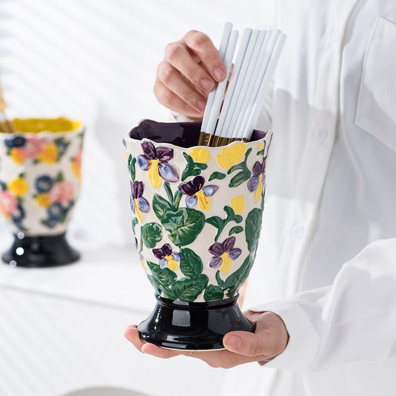 Embossed Ceramic Chopstick Holder