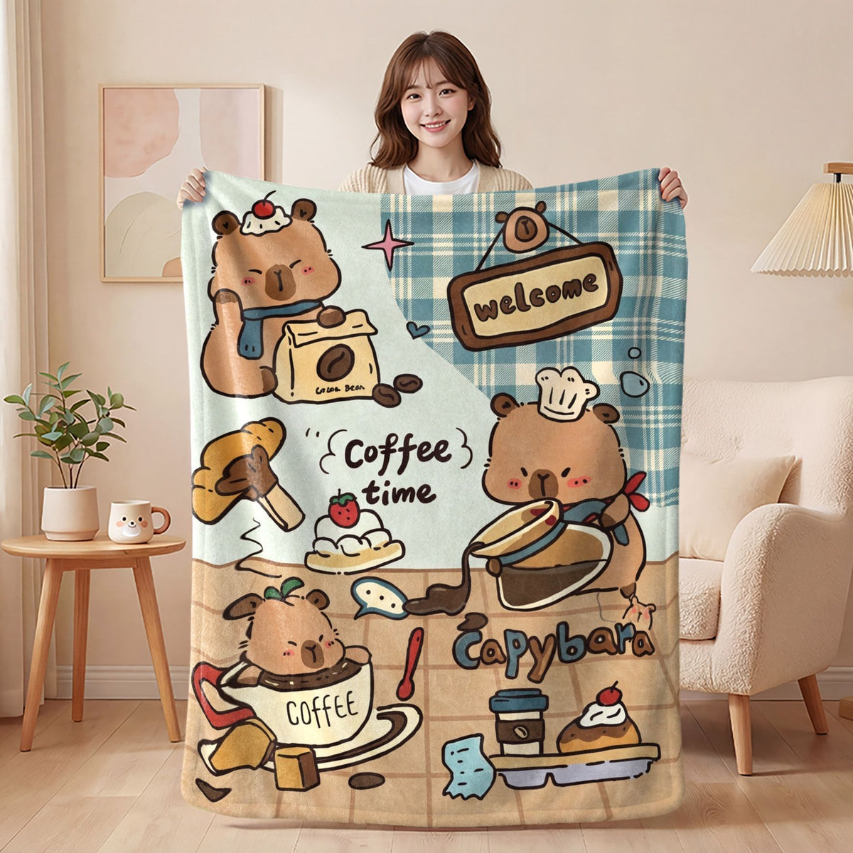 Capybara Cafe Flannel Blanket