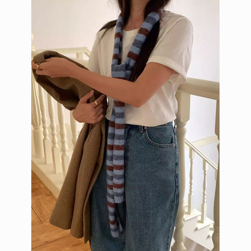 Y2K Knit Striped Long Scarf