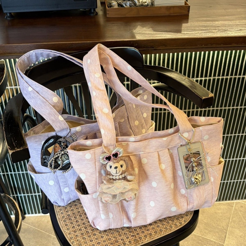Pleated Dot Canvas Tote