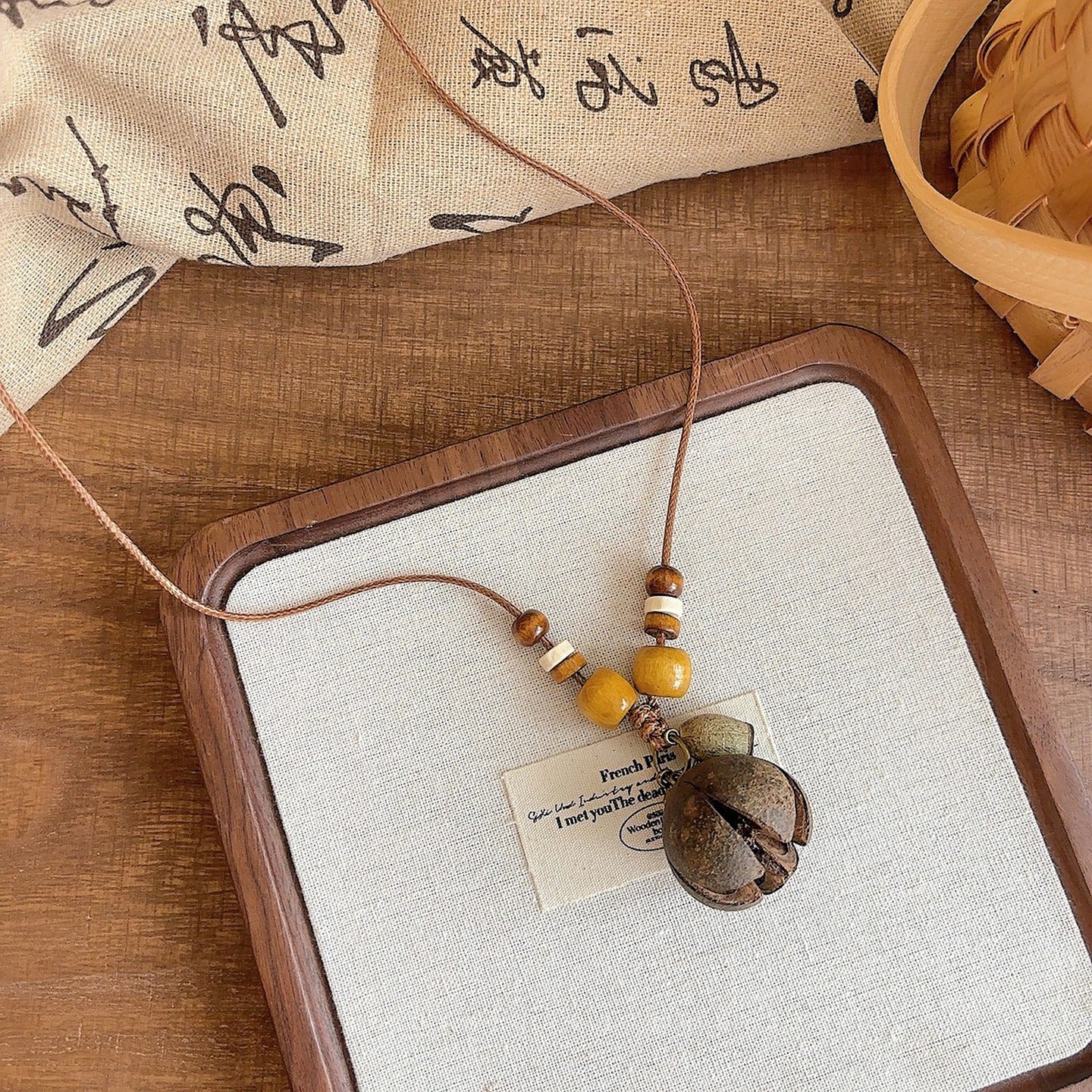 Retro Wooden Acorn Pendant Necklace