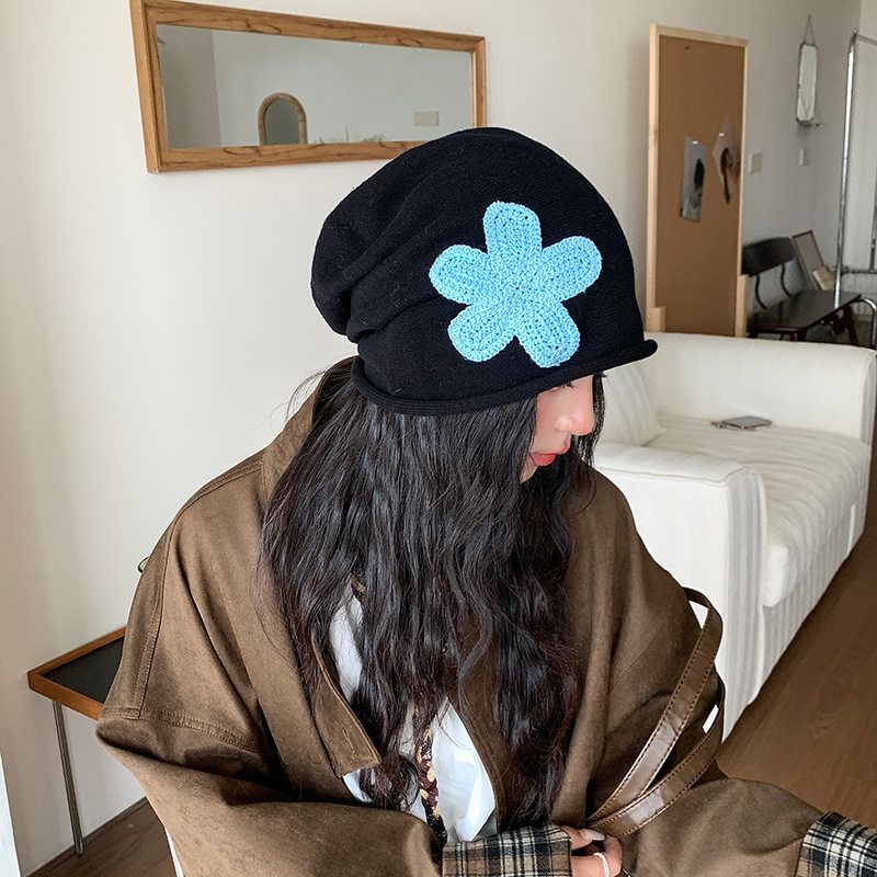 Blue Flower Slouch Beanie